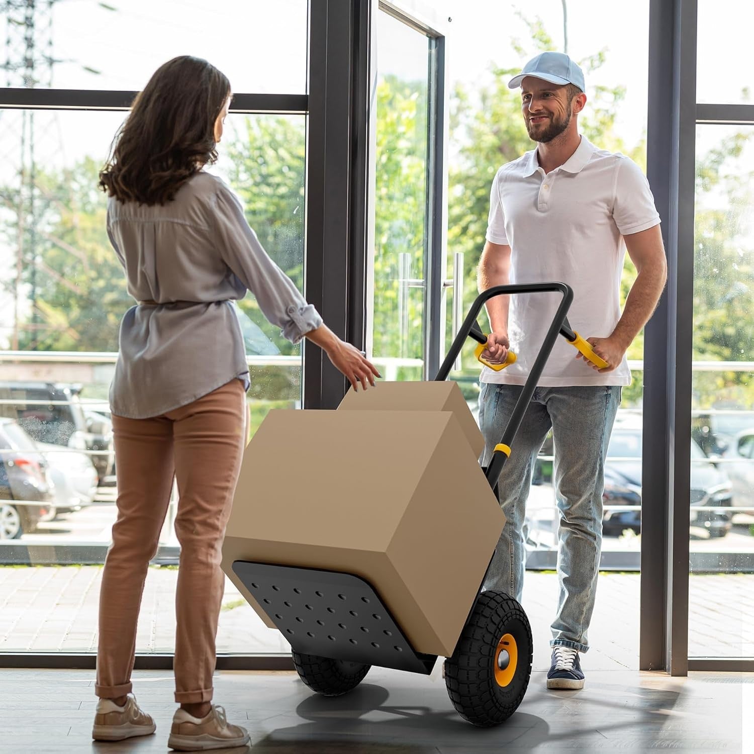 Foldable Heavy Duty Hand Truck 150kg Capacity w/ Large 25cm Rubber Wheels
