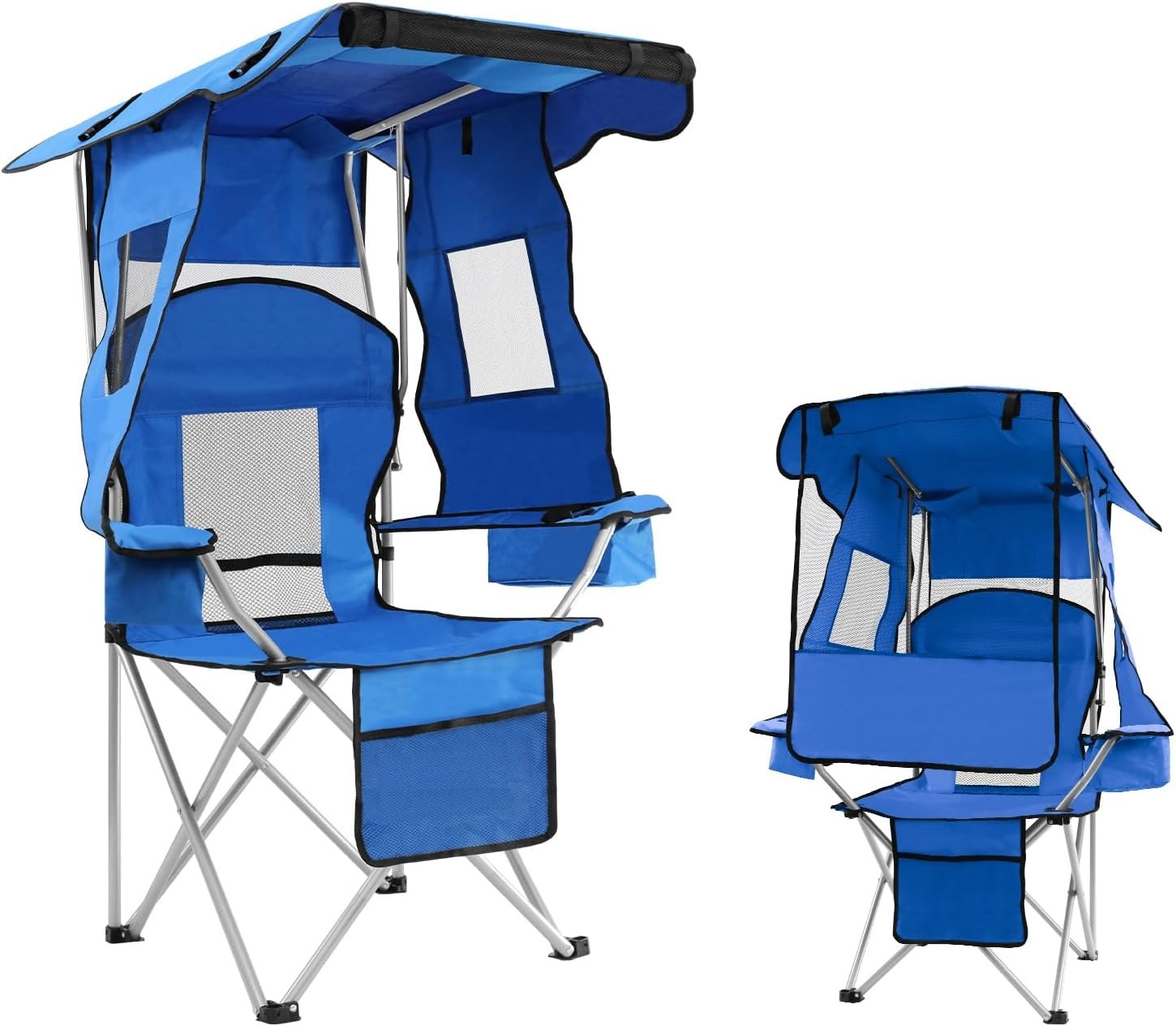 Foldable Beach Chair with Canopy Shade, Cooler Bag & Cup Holders Outdoor