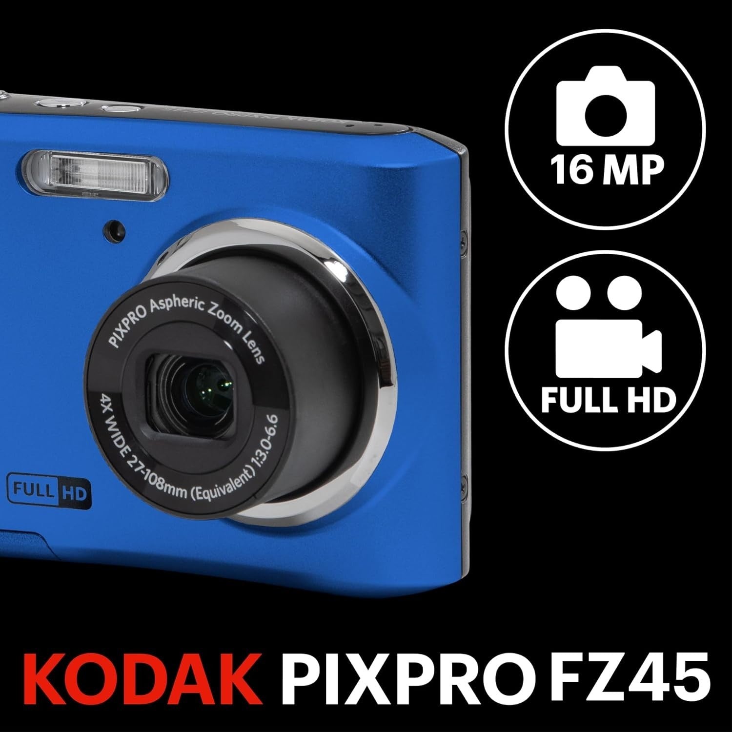 16MP Digital Camera 4X Optical Zoom 1080P HD Wide Angle LCD Vlogging