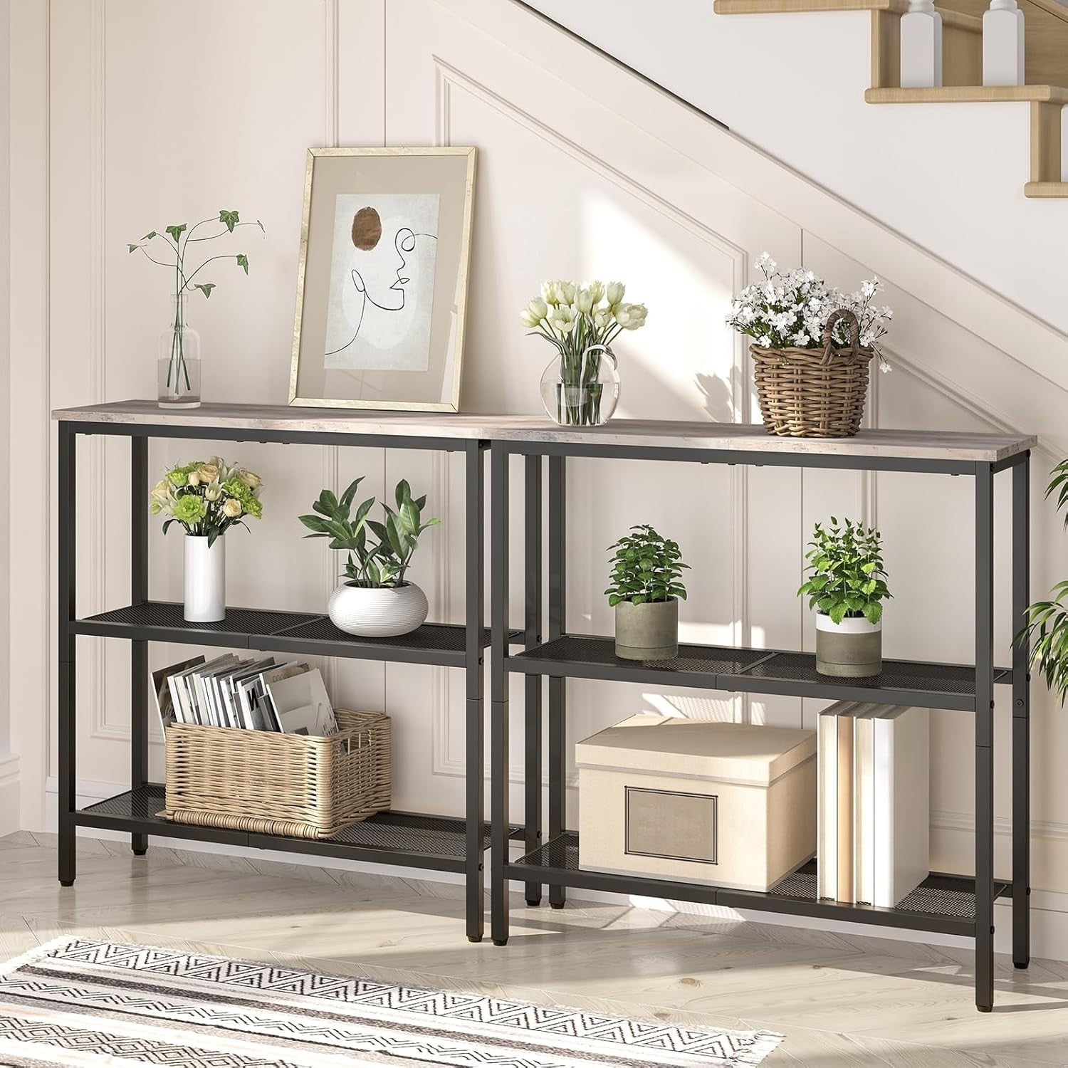 Slim 3-Tier Console Table 75cm Wide Storage Shelf Metal Frame for Small Spaces
