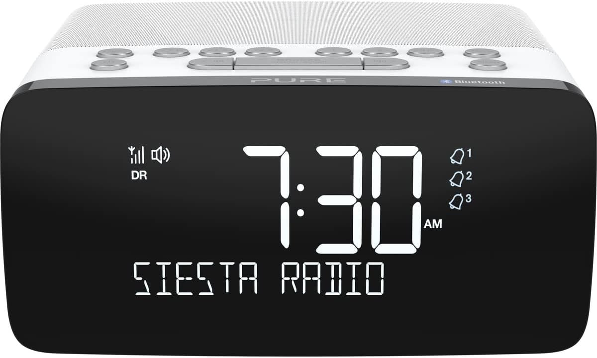 DAB Digital Alarm Clock Bluetooth Qi Wireless Charger Bedside Radio White