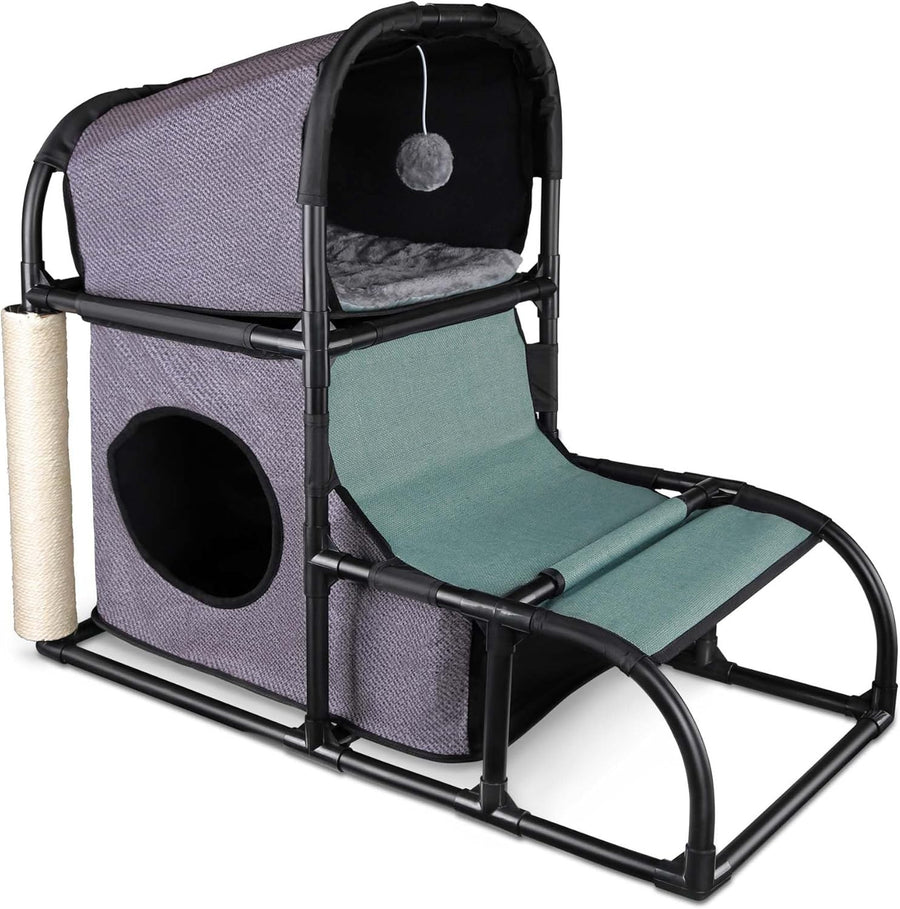 Cat Tree House Condo Scratching Post Tower Bed Climber with Peek Holes Toy