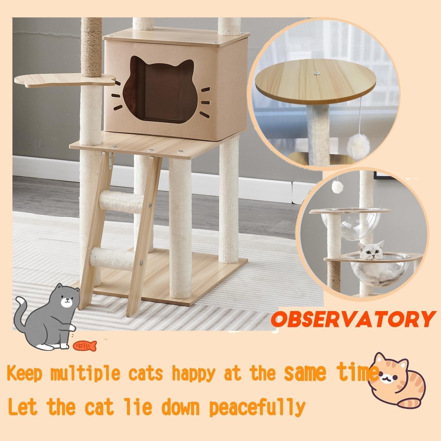 145cm Cat Tree Multi Level Tower Condo Perches Hammock Ladder Indoor Cats