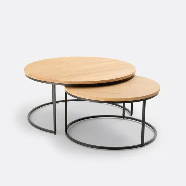 Round Oak Nesting Coffee Tables Set of 2 | Modern Living Room Furniture
