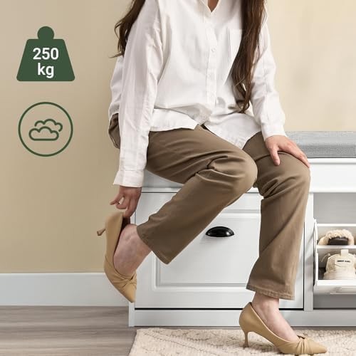 Compact Hallway Shoe Bench with Flip-Drawer Storage and Cushioned Seat White