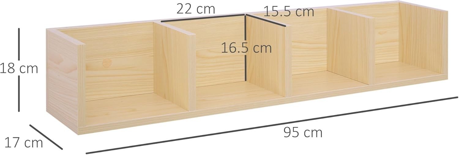 Wall Mount CD DVD Blu Ray Storage Shelf 4 Cube Media Rack Wood 95cm