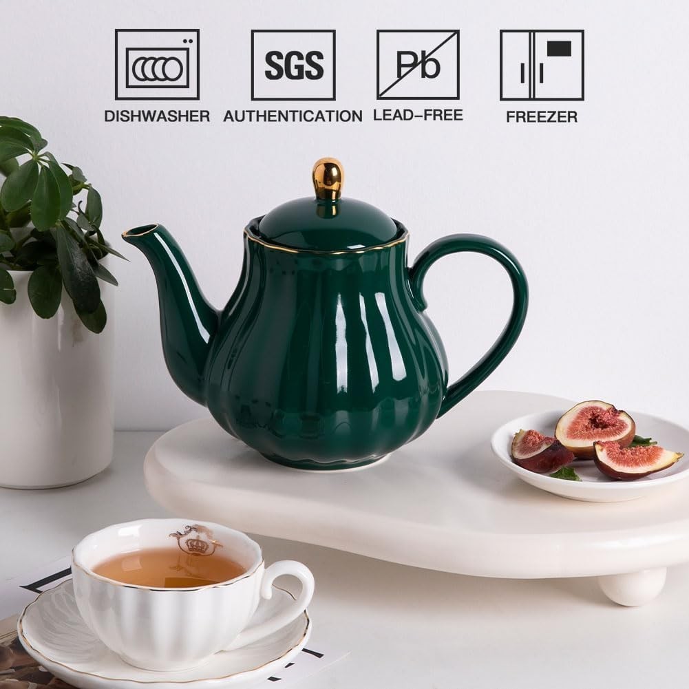 Ceramic Teapot 1100ml Tea Pot w Stainless Steel Infuser Jade Green