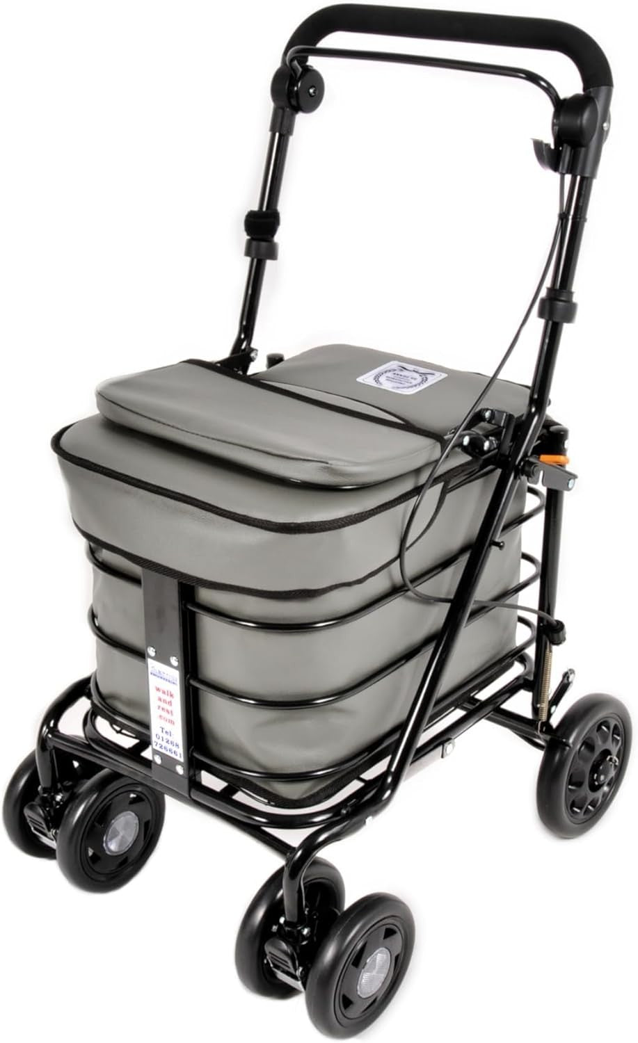 Premium 6 Wheel Shopping Trolley With Seat Backrest Walking Aid Grey