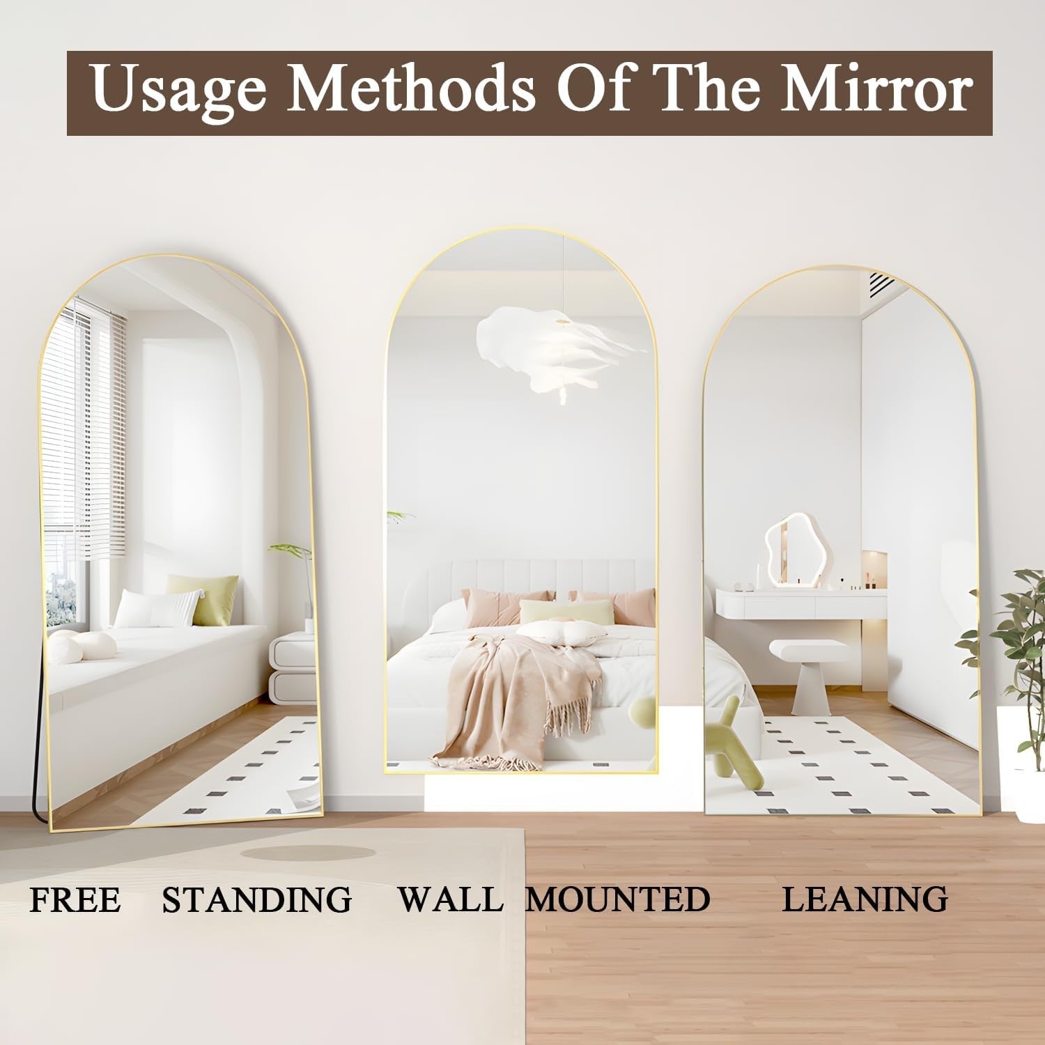XL Gold Arched Full Length Mirror 180x80cm Wall Leaning Dressing Room Décor