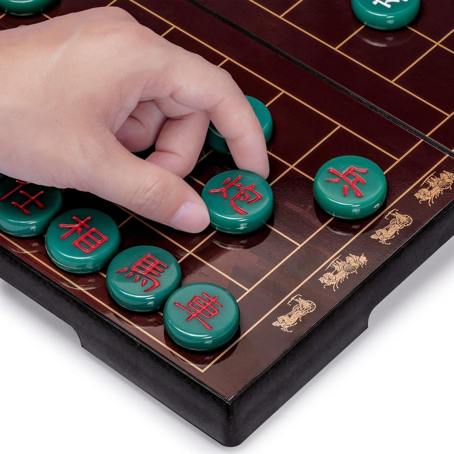 Magnetic Xiangqi Travel Chess Set Folding Wood Board Jade Pieces