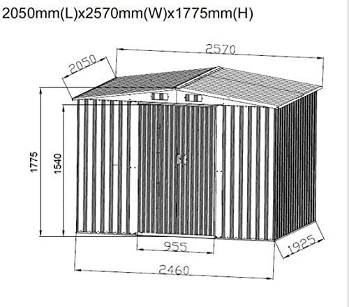 8x6FT Metal Garden Shed Lockable Tool Storage House Green/Grey