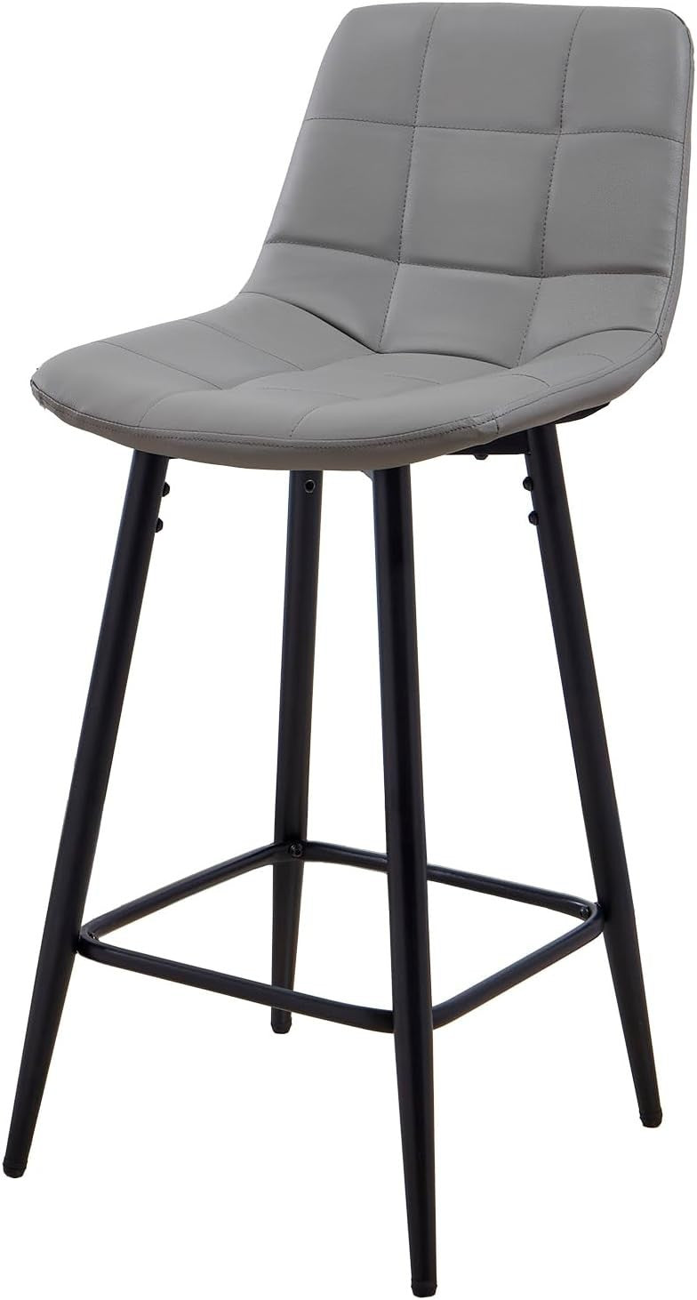 Grey PU Leather Bar Stool Set 2 – Modern Kitchen Counter Chairs