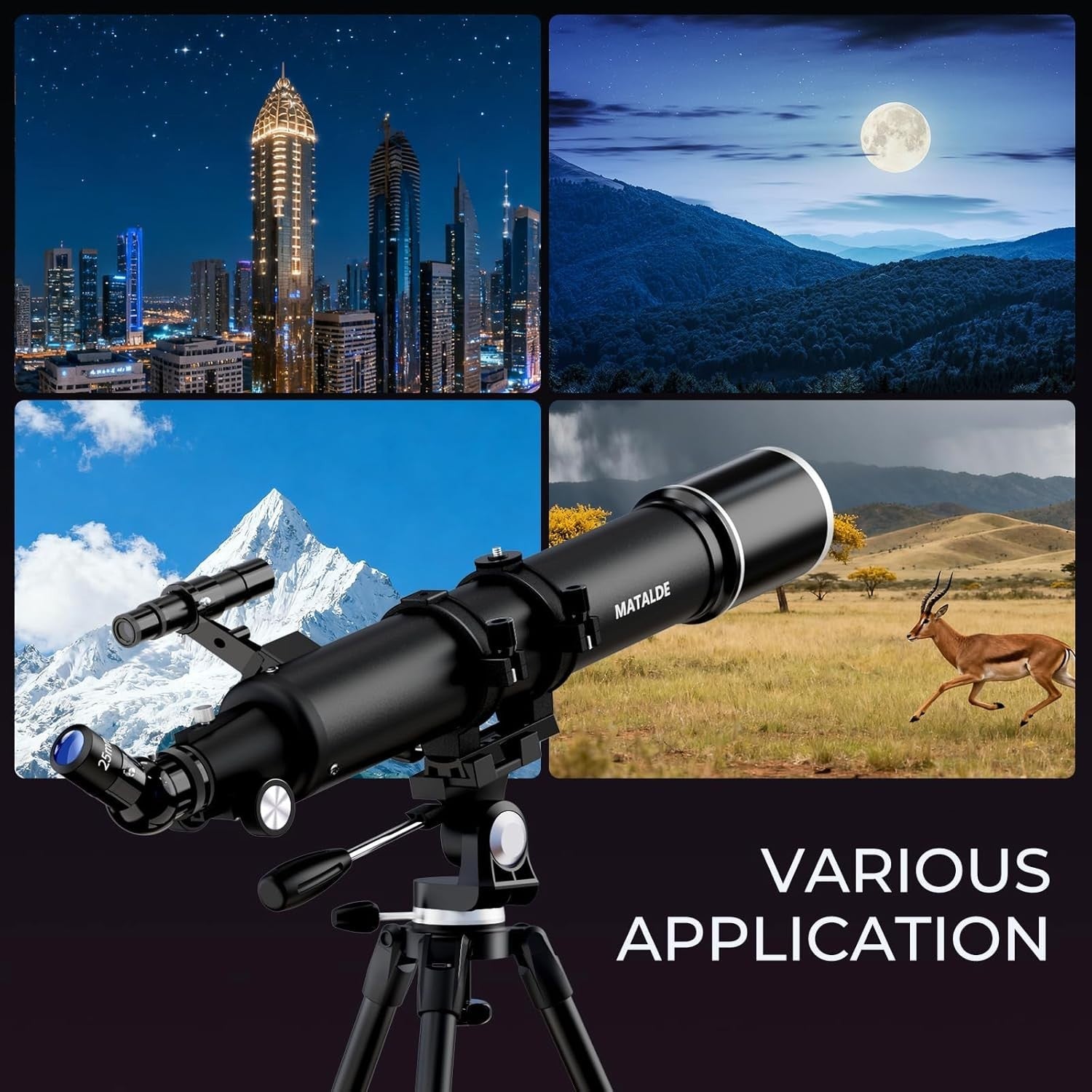 Advanced Telescope 90mm Refractor 32X-240X Astronomy Kit Black Tripod