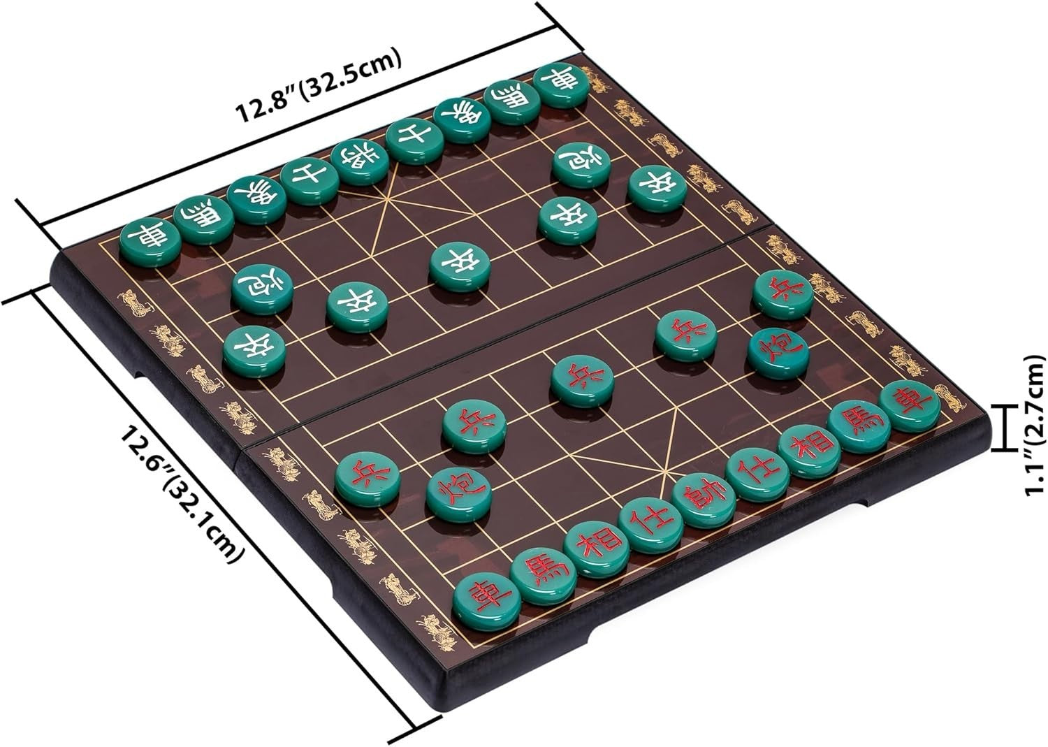 Magnetic Xiangqi Travel Chess Set Folding Wood Board Jade Pieces