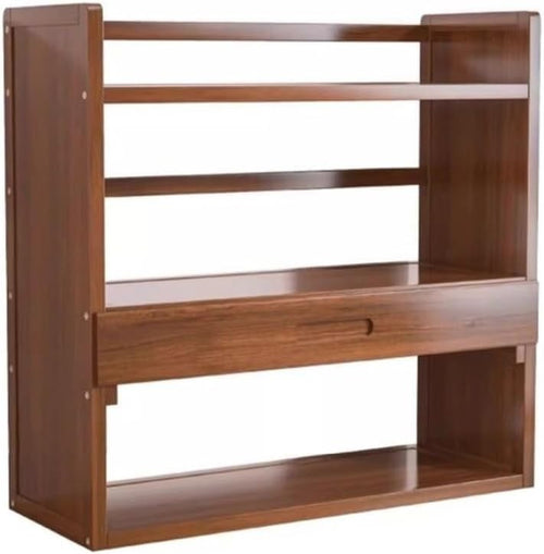 3-Tier Bamboo Desktop Hutch Bookshelf Organizer w/ Drawer 66cm