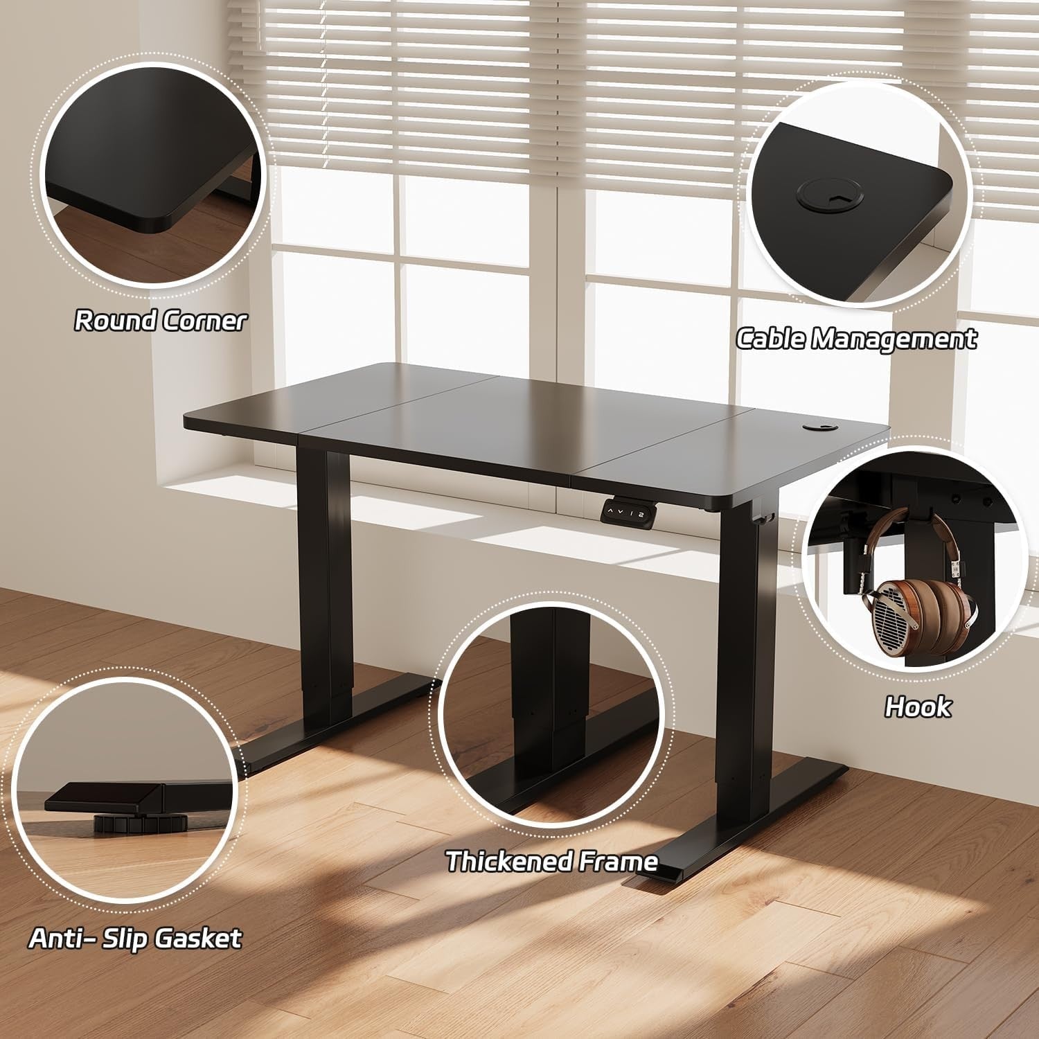 Electric Standing Desk 120x60cm Adjustable Sit Stand Table with Memory, Black