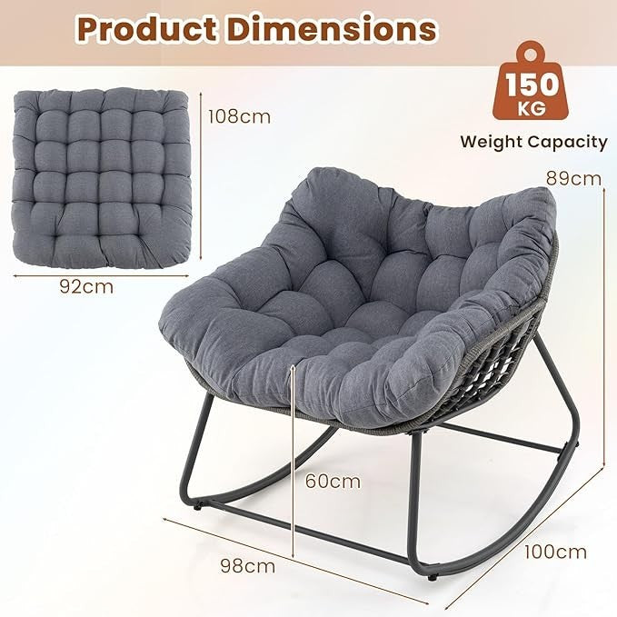 Luxury Rattan Egg Rocking Chair w/ Cushion Indoor Outdoor Patio Lounge