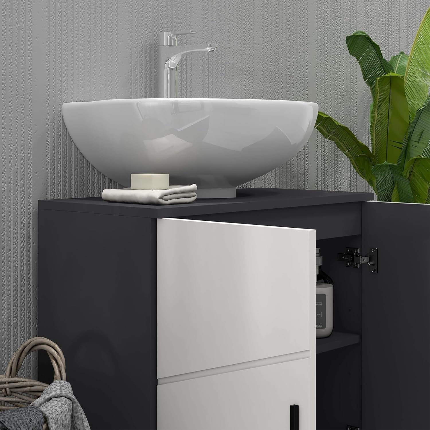 Light Grey Under Sink Bathroom Cabinet – 2 Door Vanity Unit with U Cut-Out