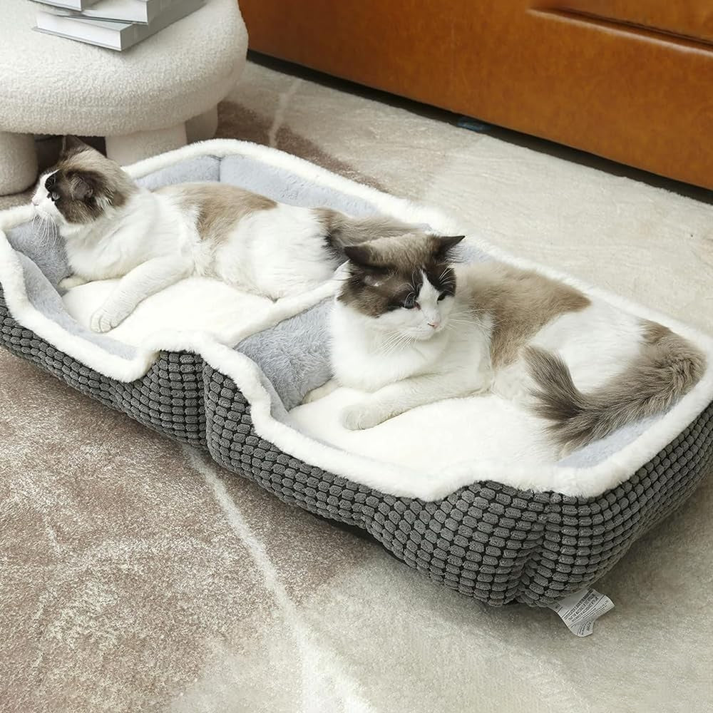 Washable Double Dog & Cat Bed Soft Plush Anti-Slip Bottom