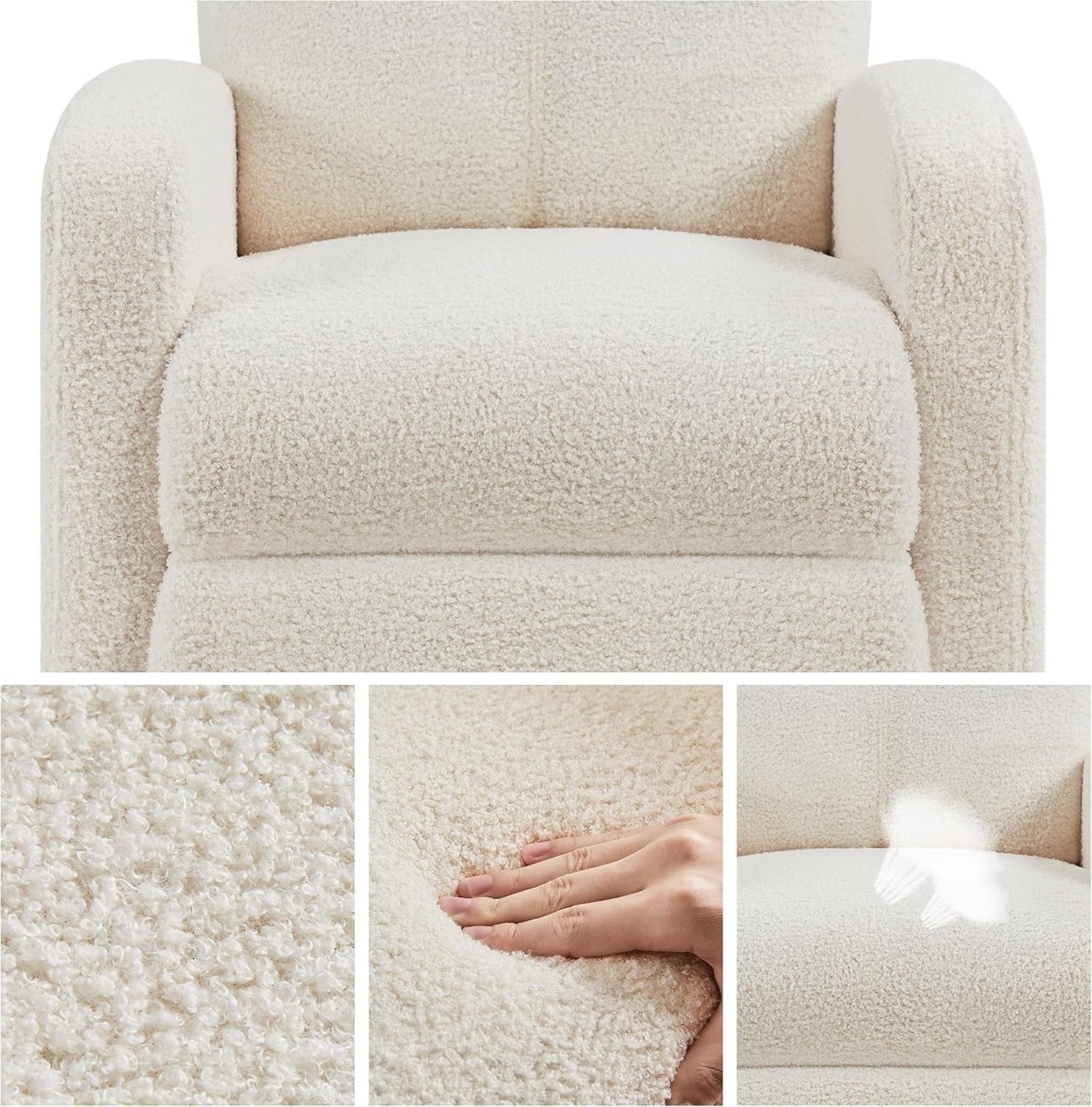 Ivory Boucle Recliner Armchair Sofa Lounge Chair Soft Adjustable Seat
