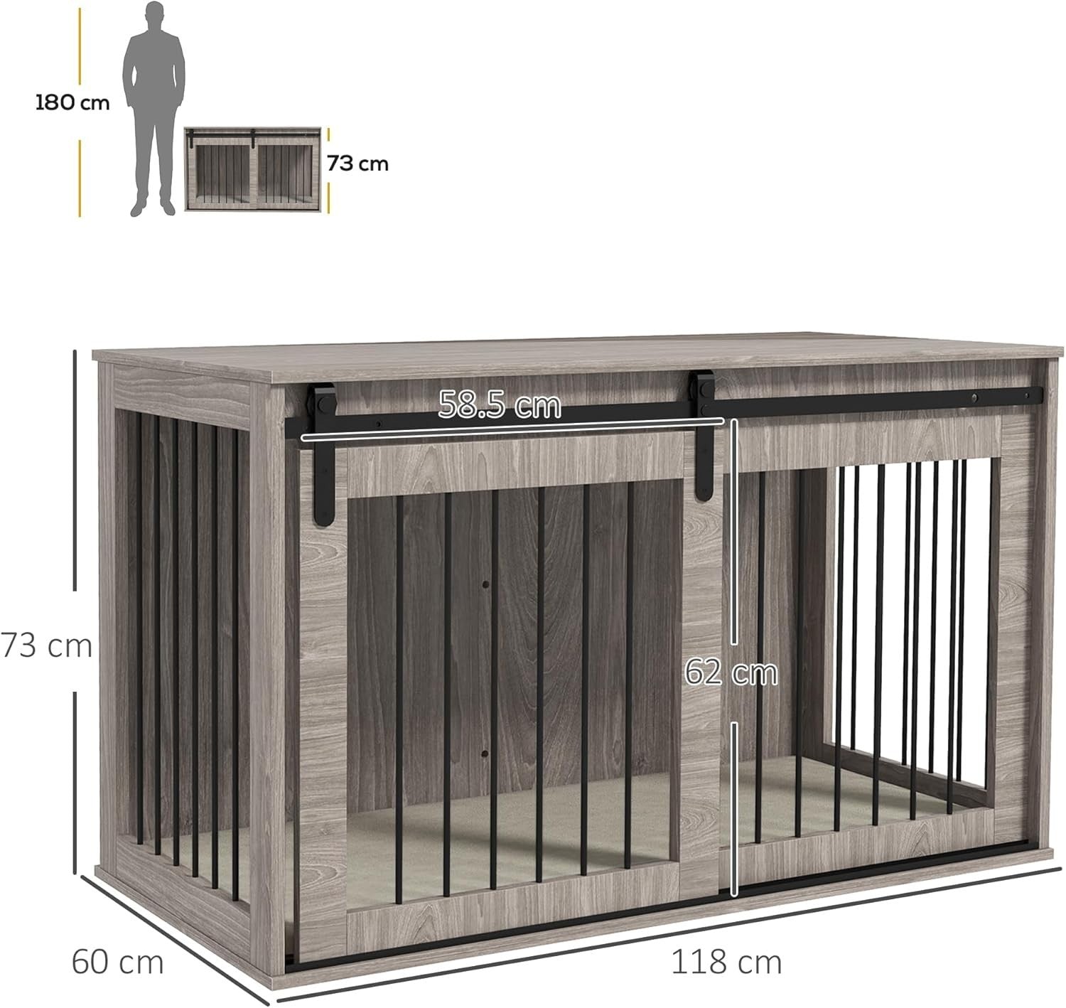 Heavy Duty Extra Large Dog Crate Furniture with Sliding Barn Door & Cushion
