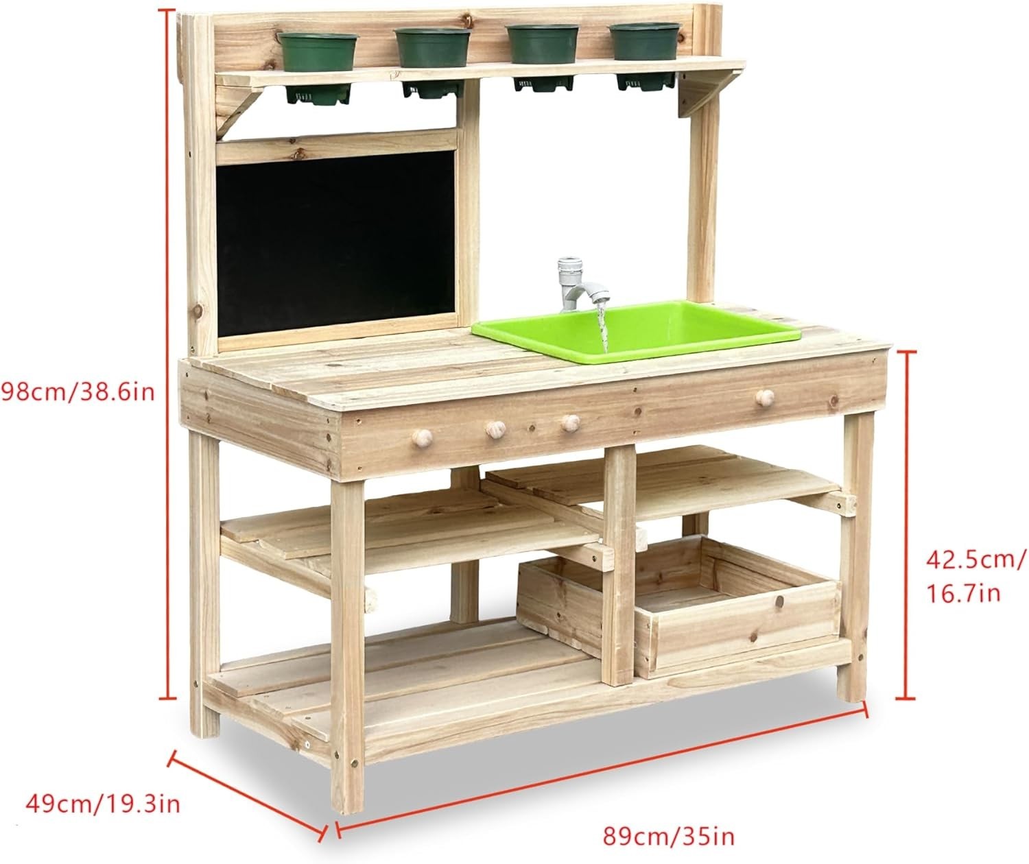 Outdoor Mud Kitchen for Kids Wooden Playset w/ Sink BBQ Grill