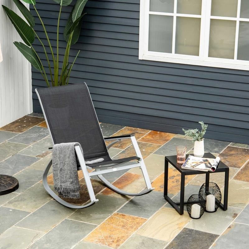 Garden Rocking Recliner Chair High Back Mesh Patio Lounge Seat Black