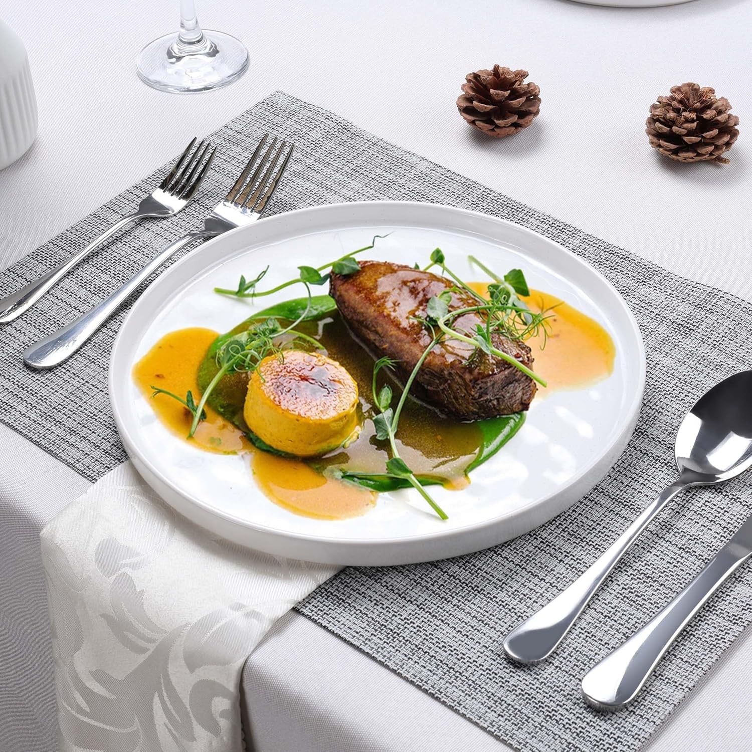 7.9in Ceramic Dessert Plates Set of 6 White Microwave Dishwasher Safe
