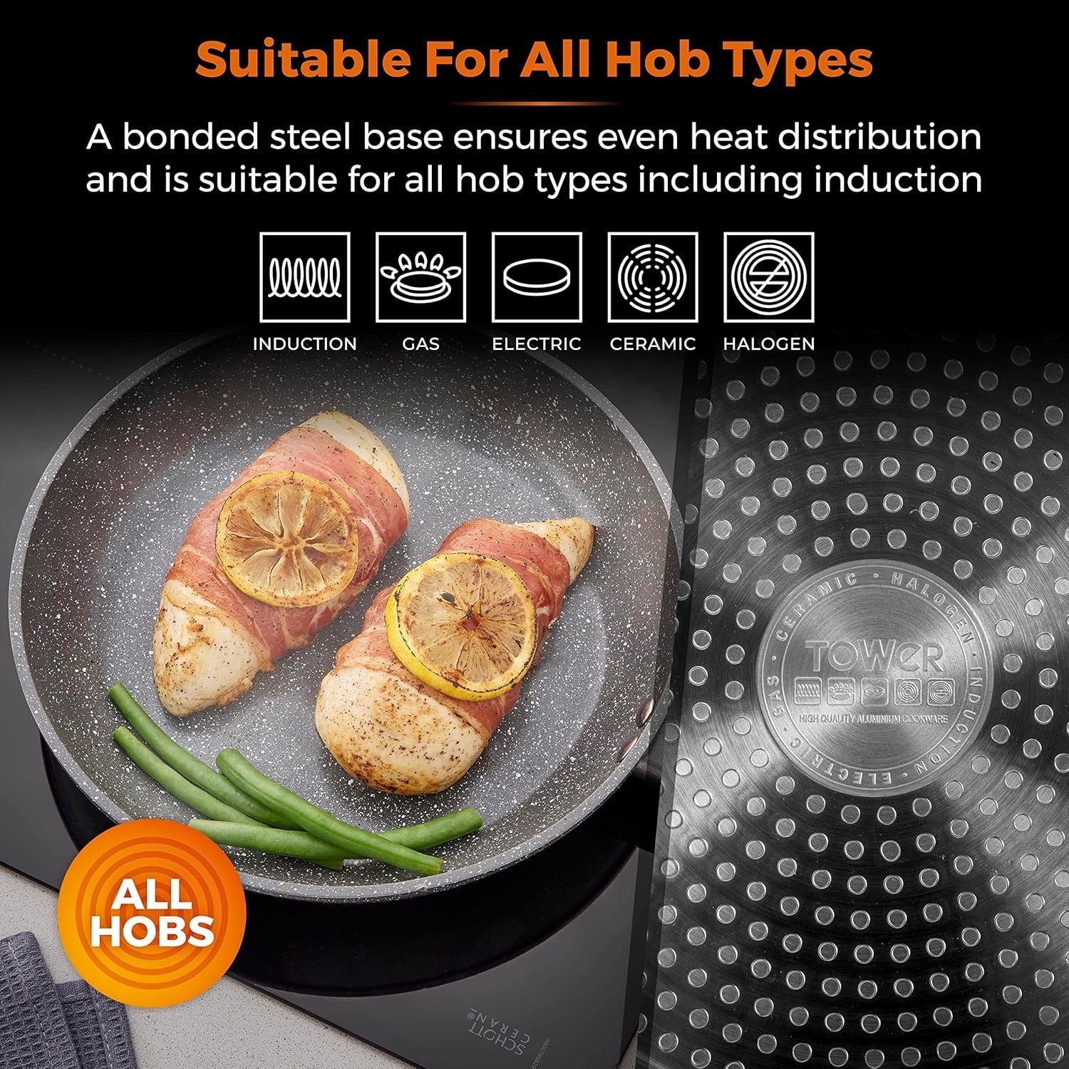 2pcs Graphite Non Stick Induction Frying Pan Set 20/28cm with Soft Grip Handles