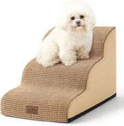 Dog Stairs 3 Step Foam Pet Ramp for Bed Sofa Leakproof Brown