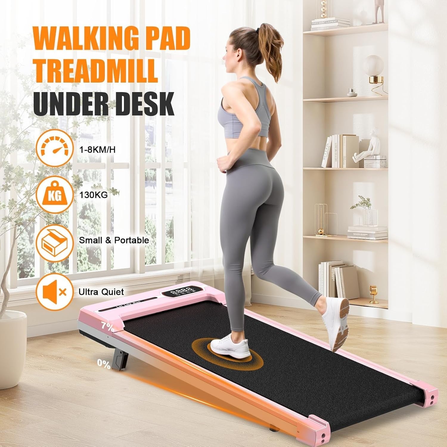 Under Desk Walking Pad Treadmill 8 km/h Incline Compact Portable