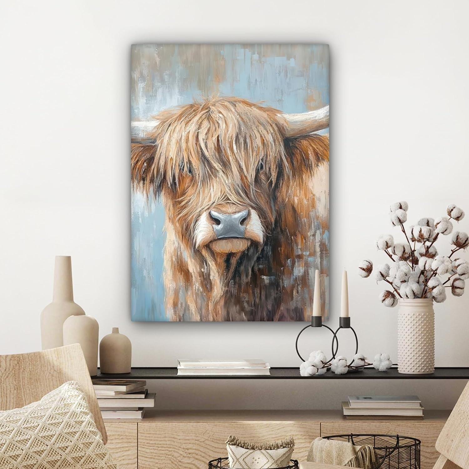 Highland Cow Canvas Wall Art 50x70cm Framed Rustic Decor