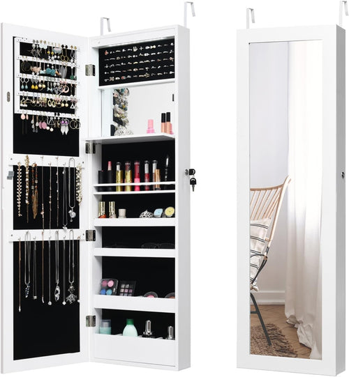 White LED Jewellery Cabinet Wall or Door Mounted Full Length Mirror