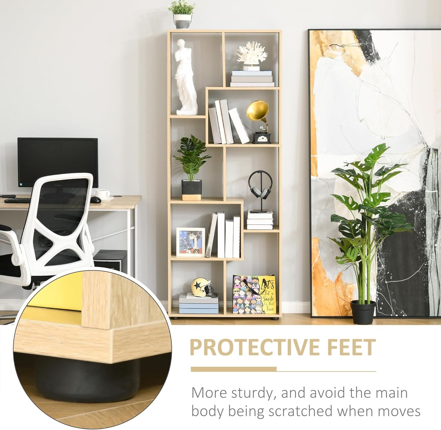 Modern 8-Cube Tall Bookcase Room Divider – Freestanding Storage Unit 178cm