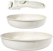3pcs White Non Stick Cookware Set with Detachable Handle Frying Pan