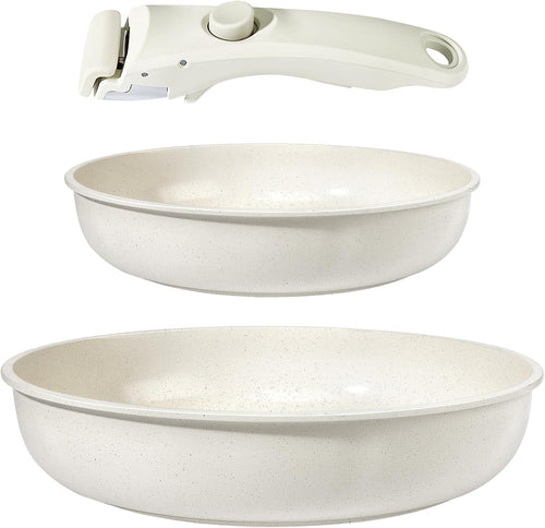 3pcs White Non Stick Cookware Set with Detachable Handle Frying Pan