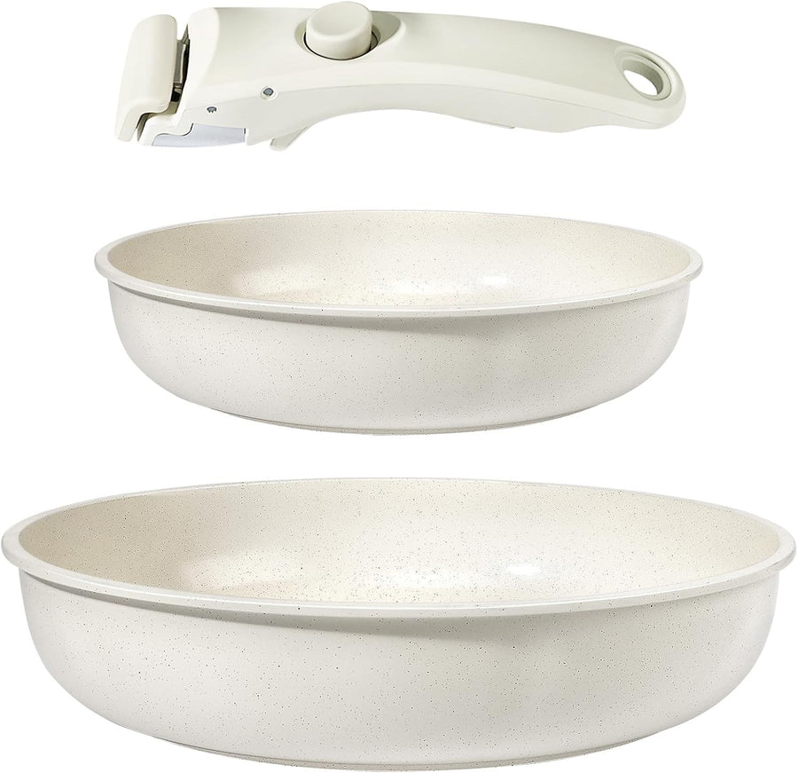 3pcs White Non Stick Cookware Set with Detachable Handle Frying Pan
