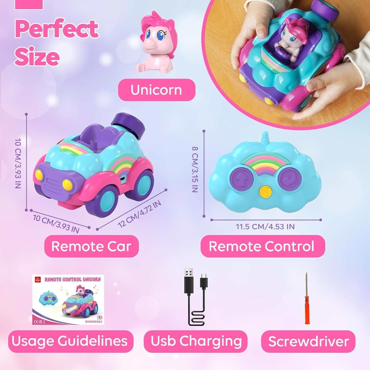Unicorn RC Car Toy for Girls 2–3 Years Remote Control Lights Music Gift