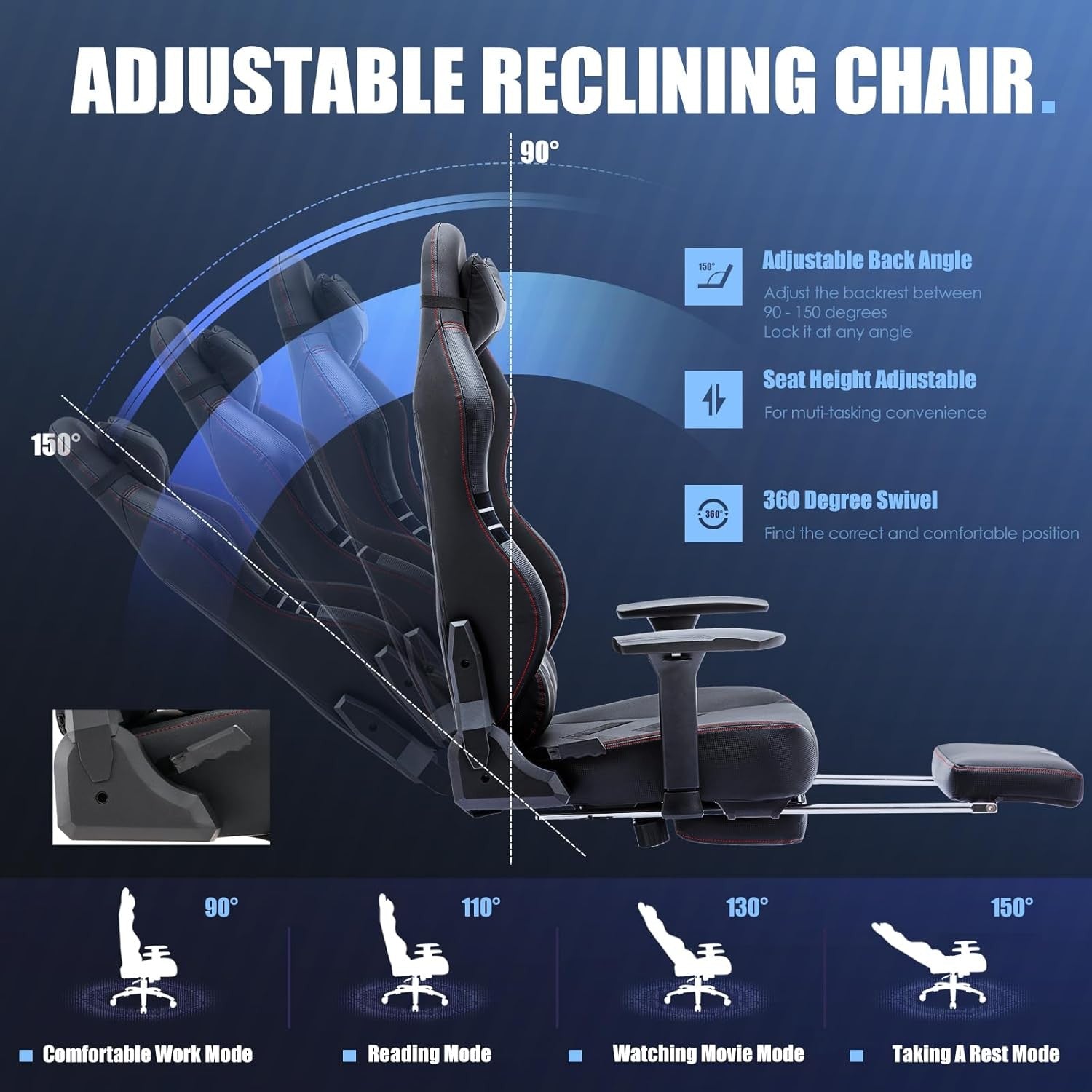 Big & Tall Gaming Chair Recliner w/ Footrest Lumbar Support
