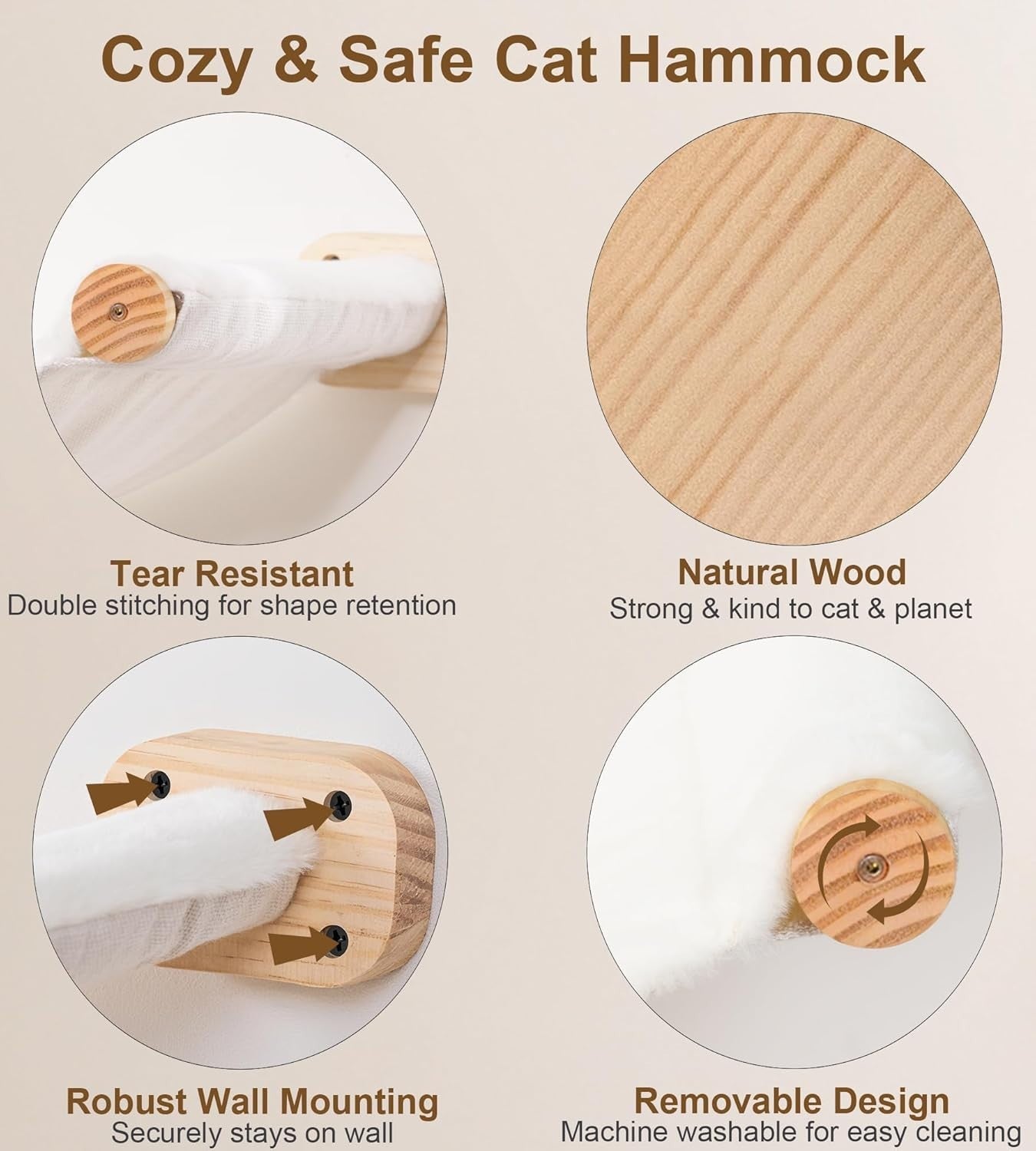 Wall Mounted Cat Hammock & Shelves Set Wooden Cat Climbing Furniture