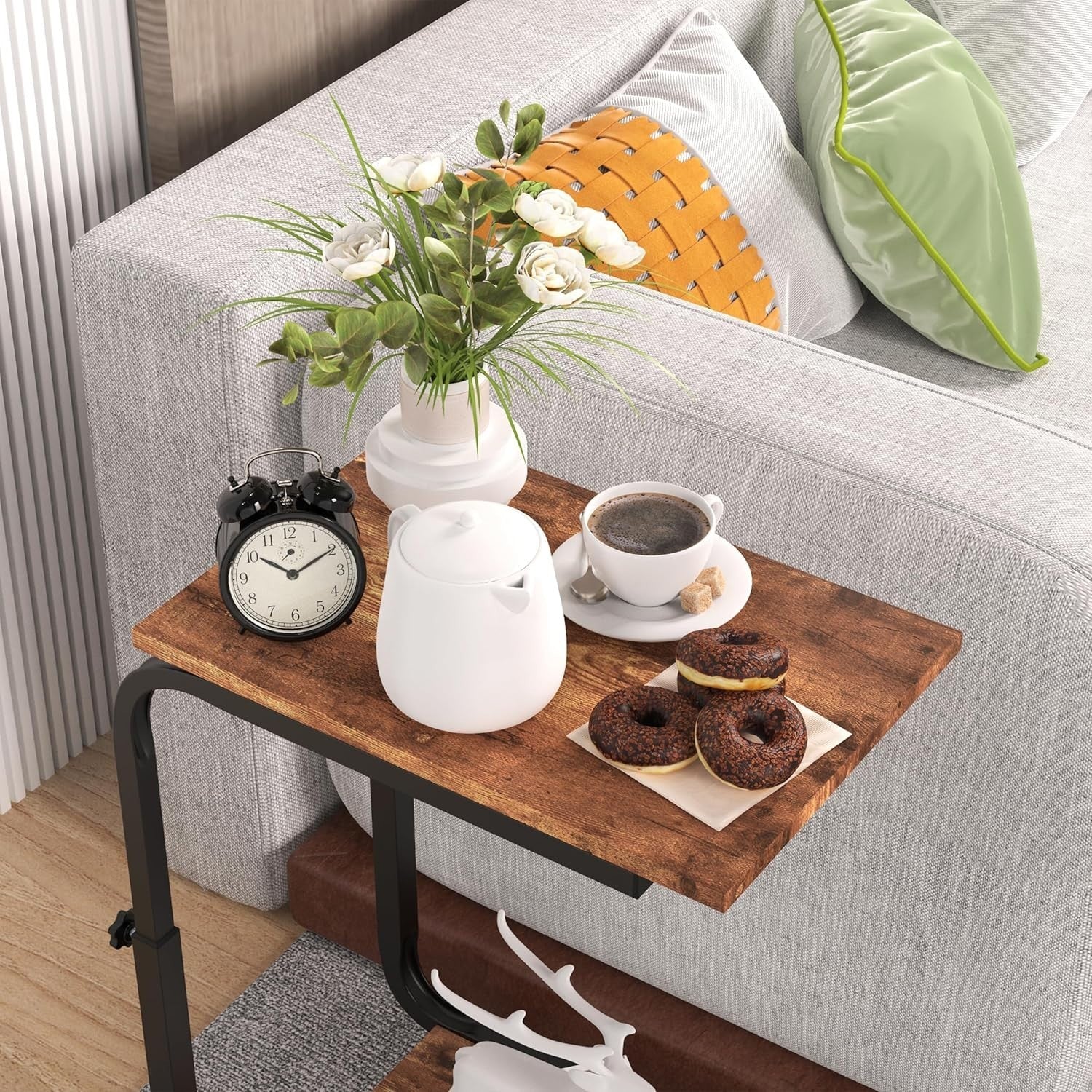 Height Adjustable Side Table – 45x30x66cm End/Bedside Table Rustic Brown