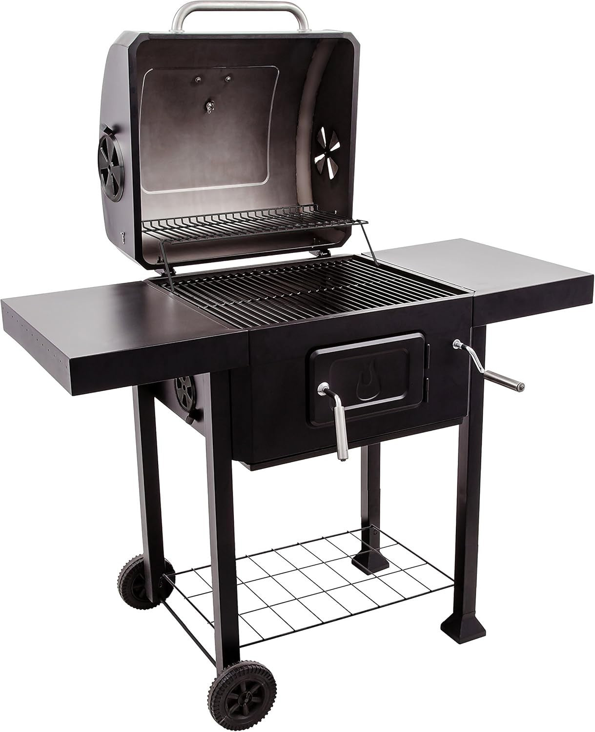Outdoor Charcoal BBQ Grill with Side Shelf & Storage Rack | Adjustable Heat