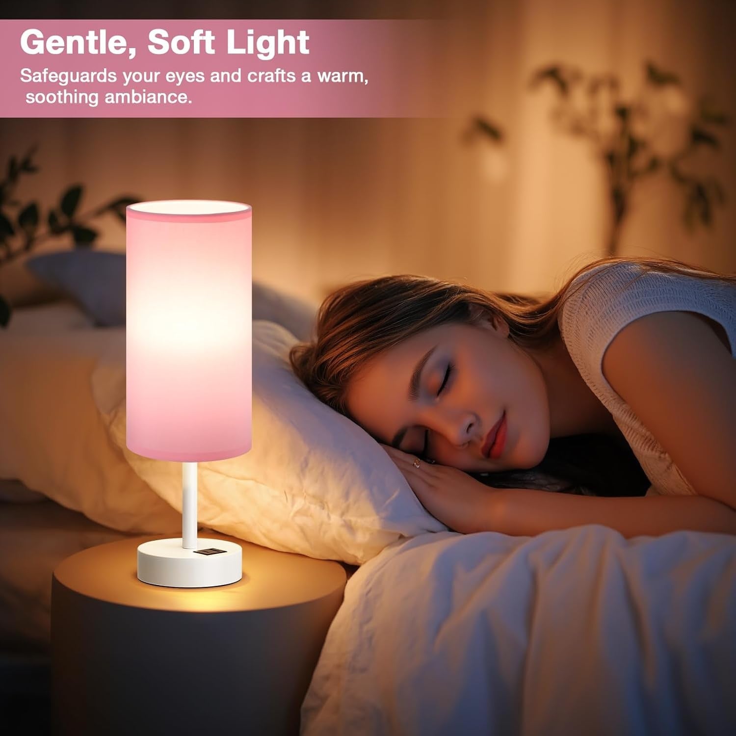 Touch Bedside Table Lamp Pink USB Charging Night Light E27 Modern