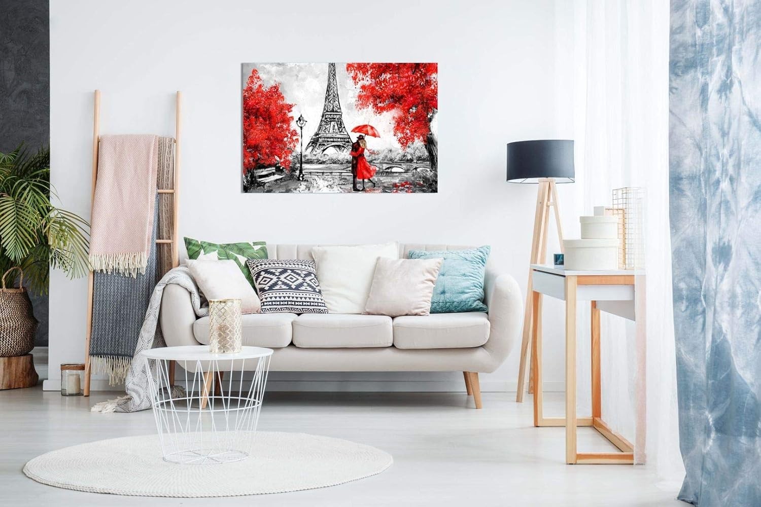 Large Eiffel Tower Canvas Wall Art 30x20 Red Umbrella Paris Print