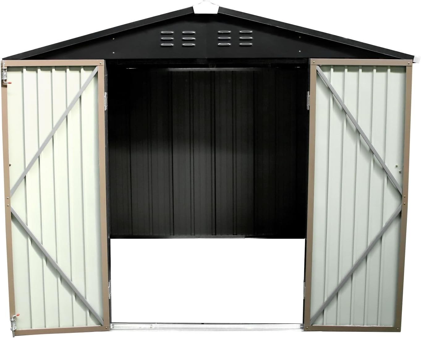 8x6FT Metal Storage Shed Outdoor Garden Tool House with Apex Roof & Double Doors