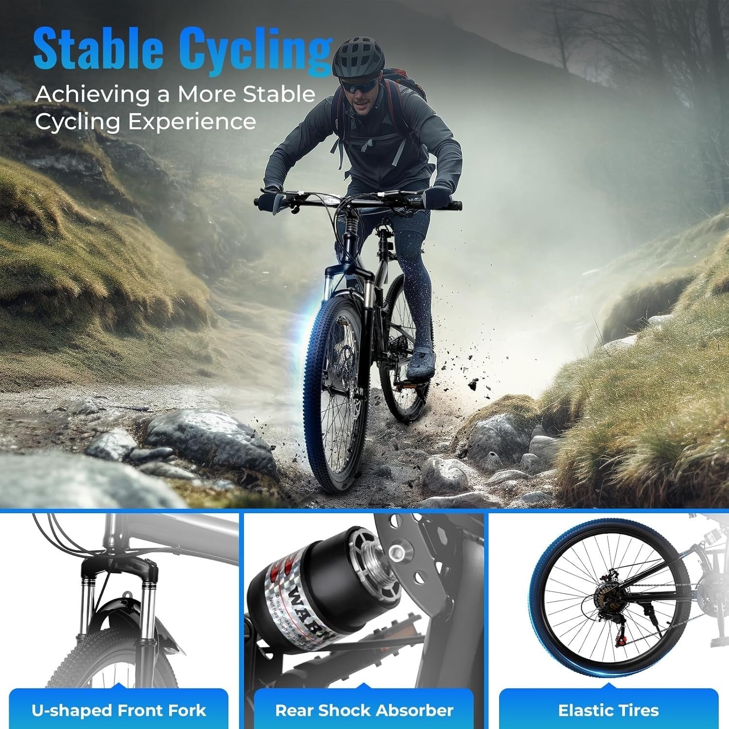 26" Folding Mountain Bike 21 Speed Mens Full Suspension Disc Brake