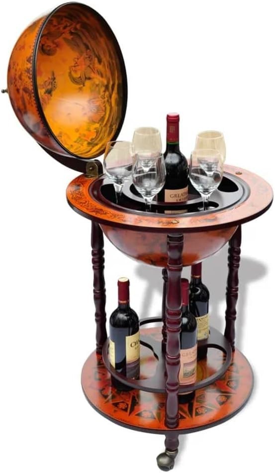Vintage Globe Bar Drinks Cabinet with Bottle & Glass Rack | Floor Standing