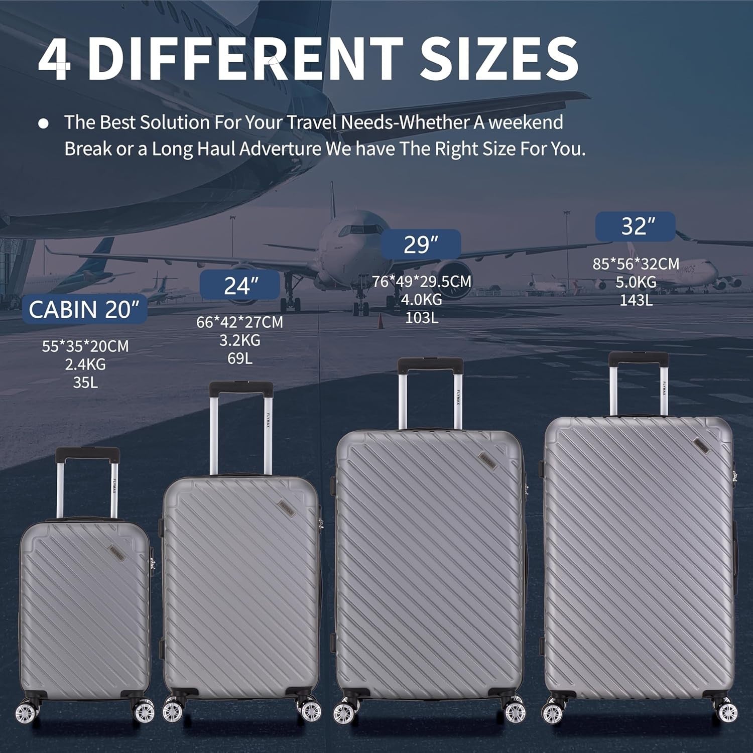 24'' Medium ABS Hard Shell Suitcase Lightweight 4 Wheel Check In Lock