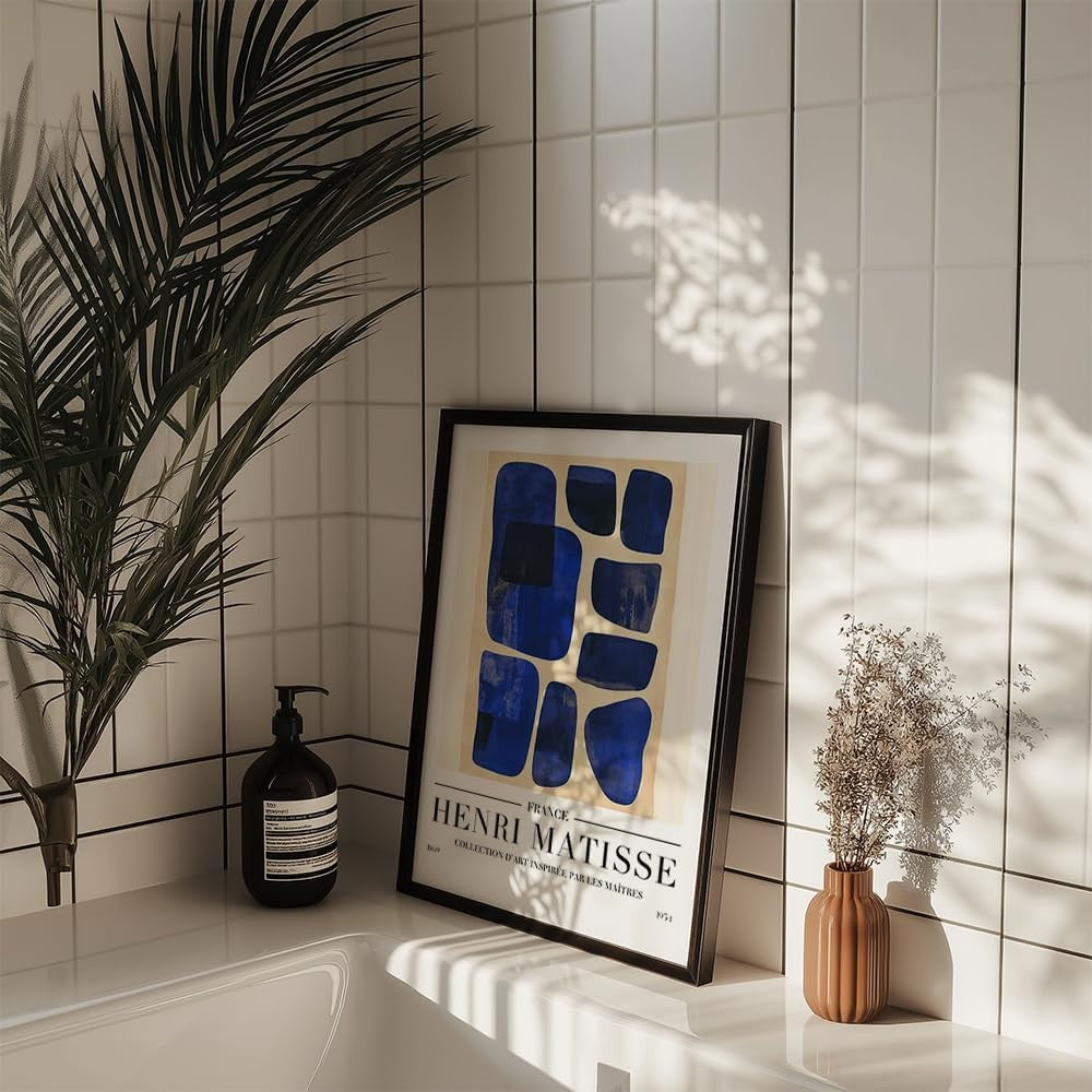 Blue Abstract Framed Wall Art Print A3 Modern Poster 42x30cm