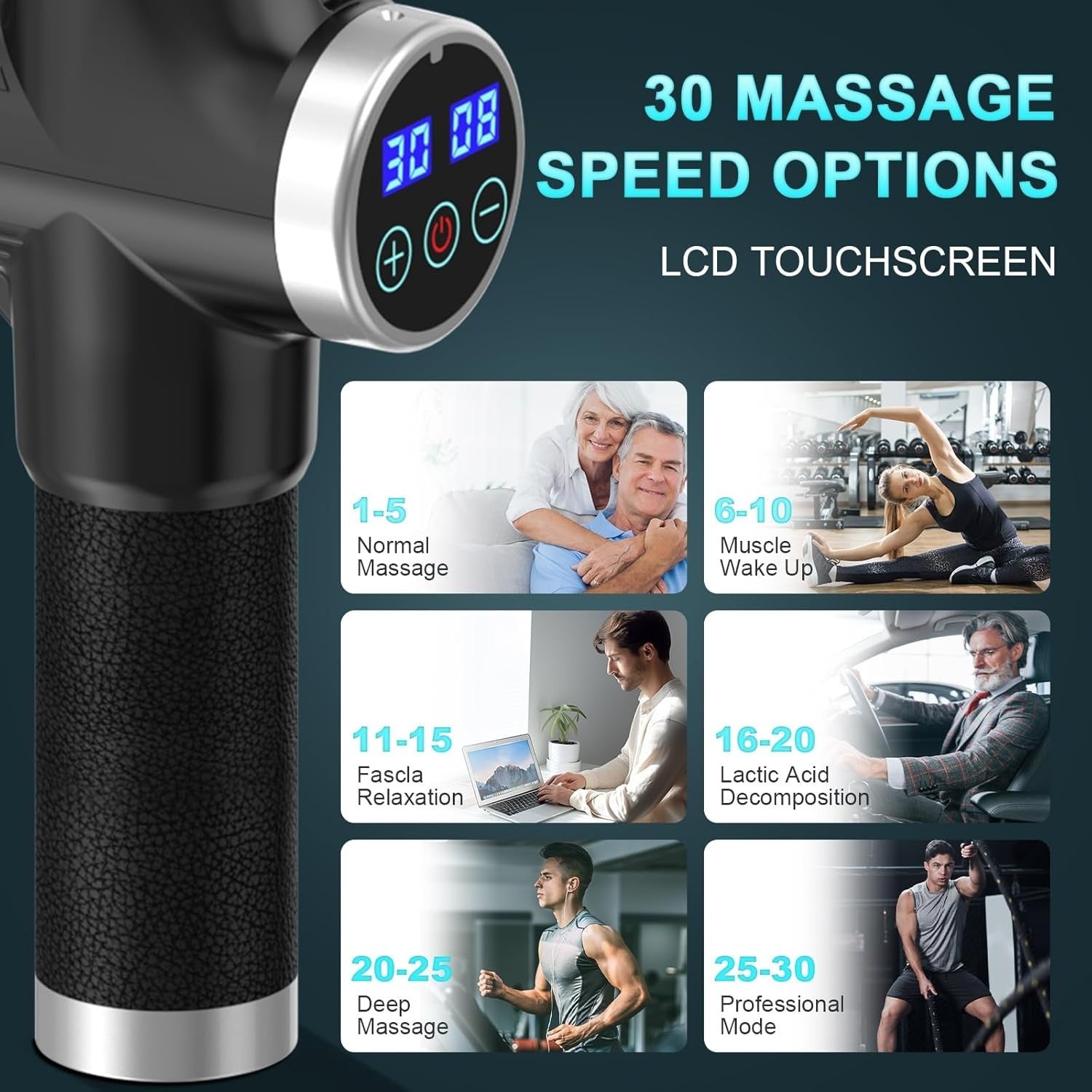 Deep Tissue Massage Gun 30 Speed Percussion Quiet Muscle Pain Relief